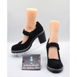 NWOB Corky's Women's Black Suede Mary Go Round Block Heels Size 10 2438